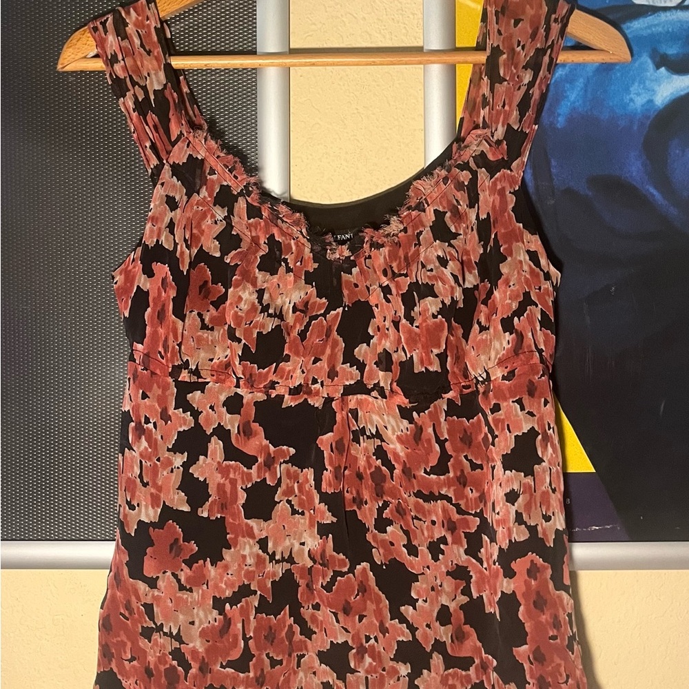 Silk Floral pink and black Blouse